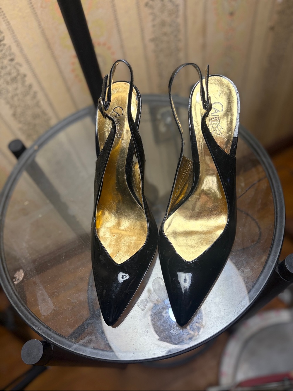 Carlos by Carlos Santana Black Patent Leather Pointed Slingback Heels 8